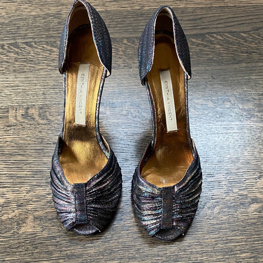 Cynthia Vincent Iridescent Peep Toe Heels